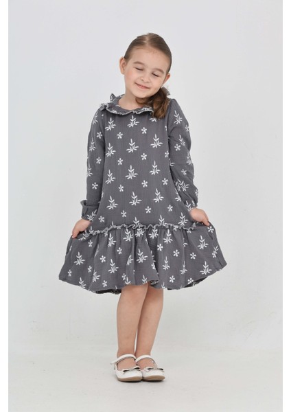 Kız Çocuk Çiçek Nakışlı Bebe Yaka Elbise fiyatları