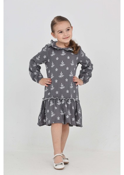 Kız Çocuk Çiçek Nakışlı Bebe Yaka Elbise fırsatları