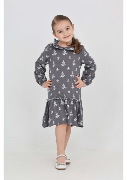 Kız Çocuk Çiçek Nakışlı Bebe Yaka Elbise indirimleri