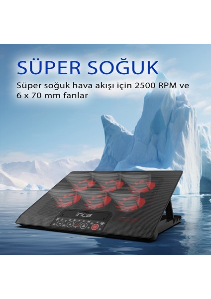 INC-601GMS 6x Fan, Control Panel, 2x Usb, 6 Stage Gamıng Notebook Cooler 7 "-17" 50 TL STEAM CÜZDAN KODU)