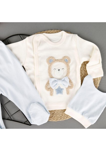 Pamuklu Ayıcık Nakışlı 3'lü Unisex Zıbın Set fiyatları