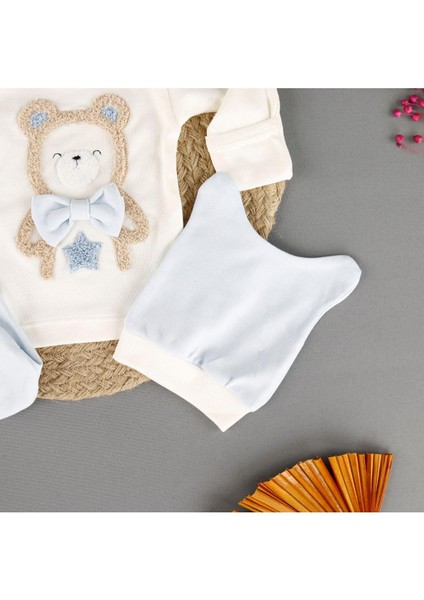 Pamuklu Ayıcık Nakışlı 3'lü Unisex Zıbın Set fırsatları