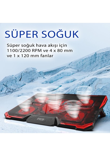 INC-611GMS Arrax Gamıng Notebook Cooler 5x Fan, 6 Steps, 2x Usb, 13 "-17" fiyatları