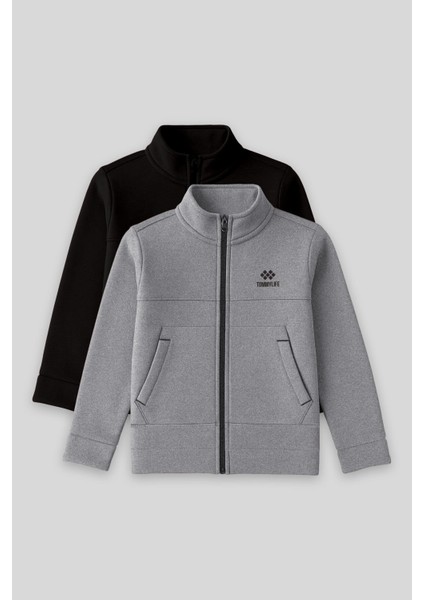 Standart Fit 2li Paket Siyah-Gri Melanj Erkek Çocuk Sweatshirt - 11245
