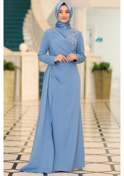 Adel Tesettür Abiye Mavi