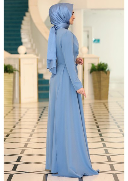 Adel Tesettür Abiye Mavi modelleri