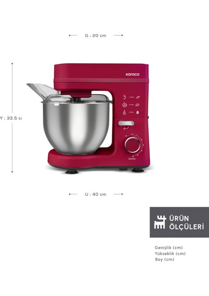 Kırmızı 1500W 5l Stand Mikser, Güçlü ve Şık Mutfak Gereci fiyatları