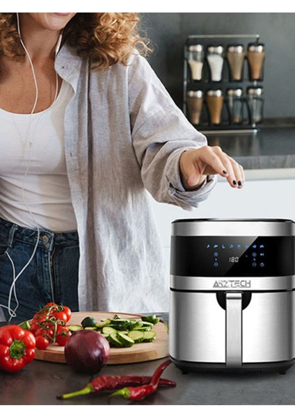 Geniş Kapasiteli Airfryer 6.5 Lt ve 3'lü Çelik Izgara Seti Siyah indirimleri