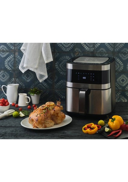Geniş Kapasiteli Airfryer 6.5 Lt ve 3'lü Çelik Izgara Seti Siyah