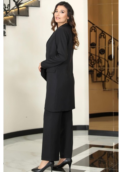 Parla Mono Yaka Tesettür Ceket Takım Siyah modelleri