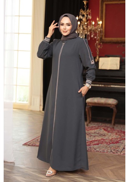 Fermuarlı Füme Tesettür Ferace 26381FU