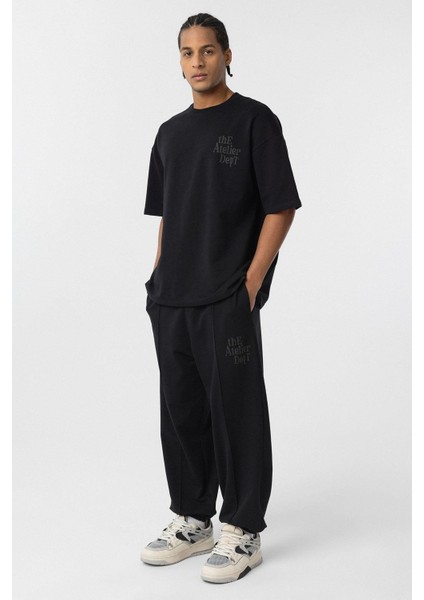 Oversize Baskılı Eşofman Takım Siyah