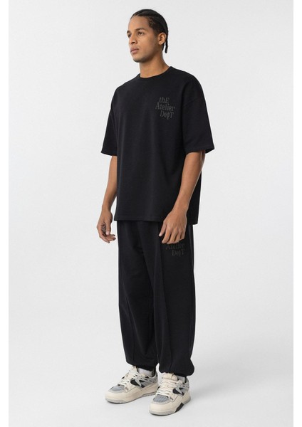 Oversize Baskılı Eşofman Takım Siyah fiyatları