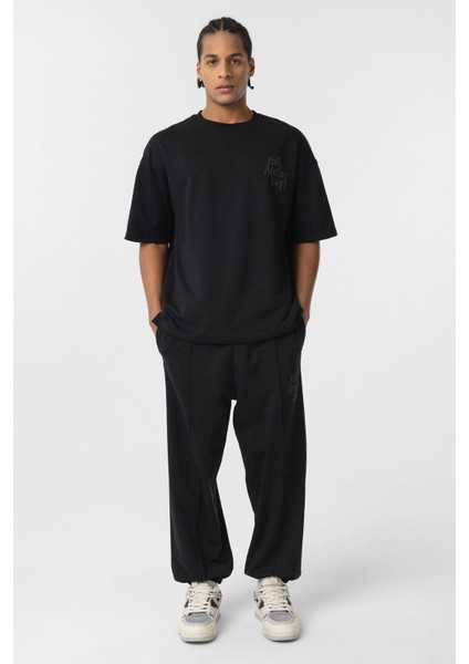 Oversize Baskılı Eşofman Takım Siyah fırsatları