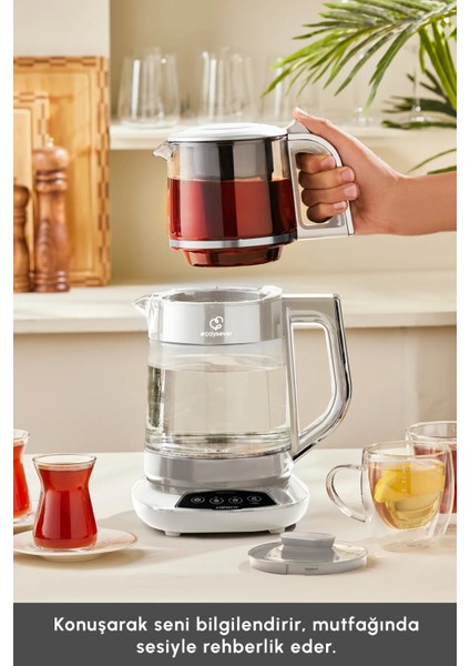 Aile Boyu Çok Fonksiyonlu Cam Çay ve Sıvı Isıtıcı, 1700W, Gri