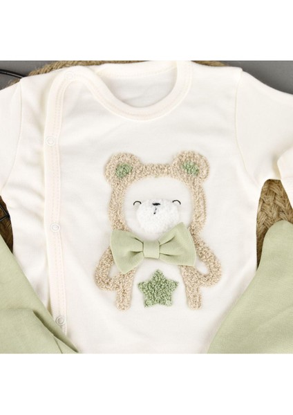 Pamuklu Ayıcık Nakışlı 3'lü Unisex Zıbın Set fiyatları