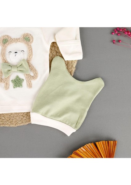 Pamuklu Ayıcık Nakışlı 3'lü Unisex Zıbın Set indirimleri