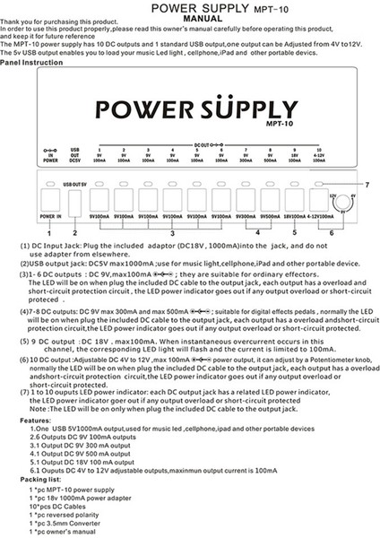 -10 Gitar Güç Kaynağı 10 Izole Dc Çıkışı/ 9V 12V 18V Efekt Pedalı Için 4-12V USB Çıkışı, Ab Fişi (Yurt Dışından) modelleri