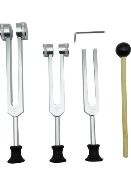 4 Paket Diyapazon Seti (128Hz, 256Hz, 512Hz) Ses Titreşim Aleti Tabanlı Çekiçle, Gümüş (Yurt Dışından)