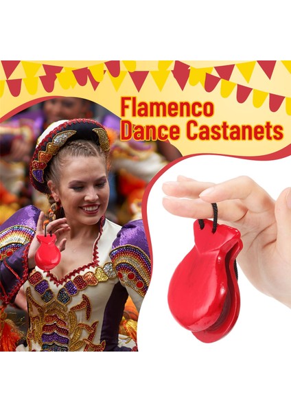 1 Çift Ispanyol Kastanyetleri Flamenko Telli Geleneksel Ahşap El Perküsyon Kastanyetleri (Kırmızı) (Yurt Dışından) fırsatları