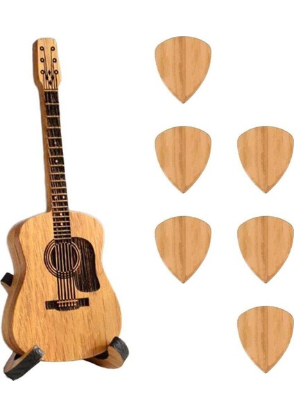 Standlı Ahşap Gitar Penası Kutusu - 6 Adet Pena, Gitaristler Için Mini Depolama, Müzisyen Kazınmış (Yurt Dışından)