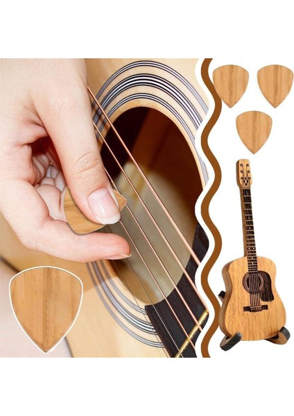 Standlı Ahşap Gitar Penası Kutusu - 6 Adet Pena, Gitaristler Için Mini Depolama, Müzisyen Kazınmış (Yurt Dışından) fiyatları