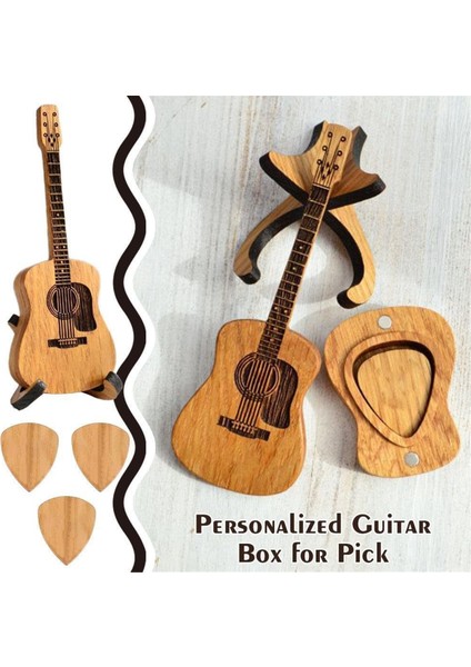 Standlı Ahşap Gitar Penası Kutusu - 6 Adet Pena, Gitaristler Için Mini Depolama, Müzisyen Kazınmış (Yurt Dışından) modelleri