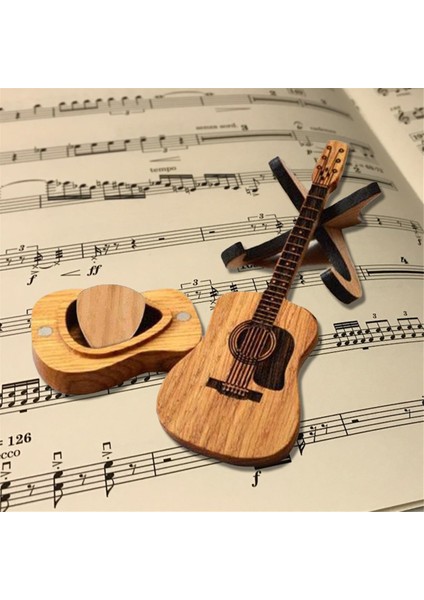 Standlı Ahşap Gitar Penası Kutusu - 6 Adet Pena, Gitaristler Için Mini Depolama, Müzisyen Kazınmış (Yurt Dışından) indirimleri