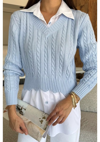 Kadın Gömlek Garnili Örgü Detaylı Triko Bluz ( S-M-L Beden Uyumludur) P-00012679 fiyatları