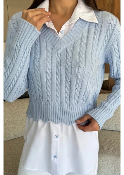 Kadın Gömlek Garnili Örgü Detaylı Triko Bluz ( S-M-L Beden Uyumludur) P-00012679 modelleri