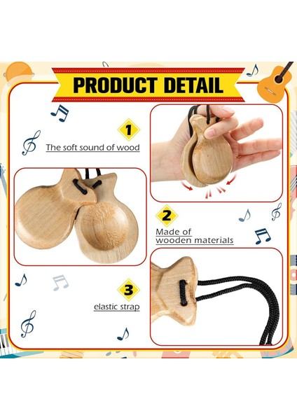 Çift Ispanyol Kastanyetleri Flamenko Telli Geleneksel Ahşap El Perküsyon Kastanyetleri (Ahşap Rengi) (Yurt Dışından) fırsatları