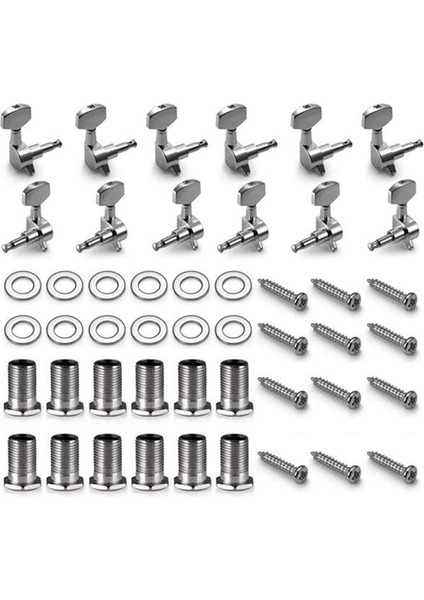 12 Paket Akustik Gitar Pins Tuner Başlığı Düğmeleri (6 Sol + 6 Sağ) Gümüş (Yurt Dışından)