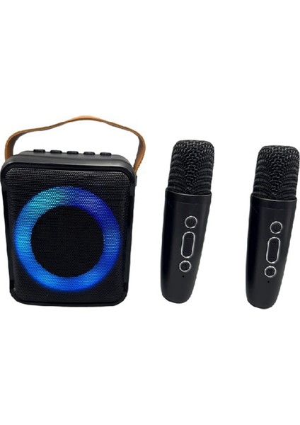Çok Işlevli Bluetooth Ses Taşınabilir Mikrofon Renkli LED Atmosfer Lambası Ev Karaoke Hoparlörü 2 Mikrofon (Yurt Dışından)