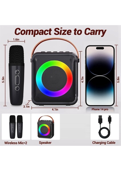 Çok Işlevli Bluetooth Ses Taşınabilir Mikrofon Renkli LED Atmosfer Lambası Ev Karaoke Hoparlörü 2 Mikrofon (Yurt Dışından) indirimleri