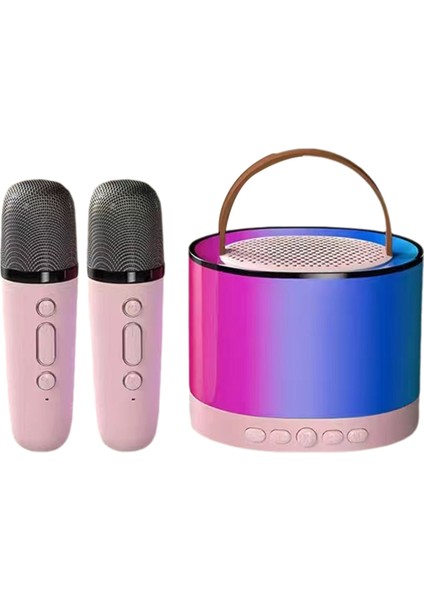 Kablosuz Mikrofonlu Pembe Mini Karaoke Makinesi, Taşınabilir Bluetooth Hoparlör (Yurt Dışından)