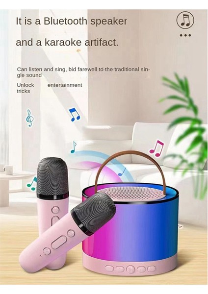 Kablosuz Mikrofonlu Pembe Mini Karaoke Makinesi, Taşınabilir Bluetooth Hoparlör (Yurt Dışından) indirimleri