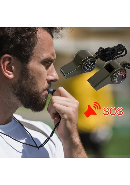 Acil Durum Hayatta Kalma Düdüğü Pusula Termometre Tezahürat Kamp Yürüyüş Açık Hava Ekipmanları 2'li Paket (Yurt Dışından) fırsatları