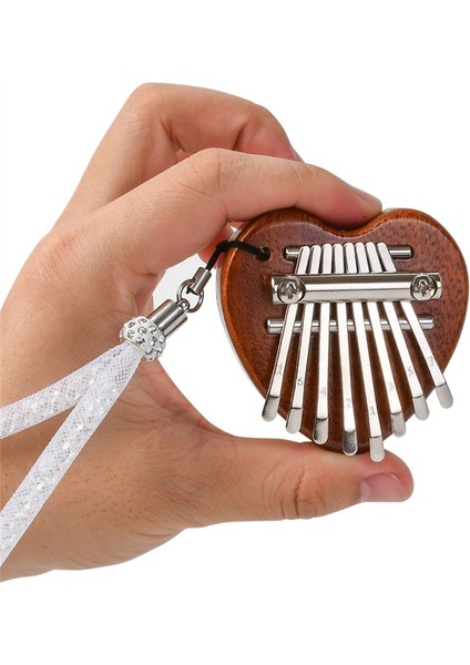 Mini 8 Tonlu Küçük Resim Kalimba Sırt Çantası Dekorasyon Hediye Askısı Maun Masif Ahşap Kalp (Yurt Dışından) indirimleri