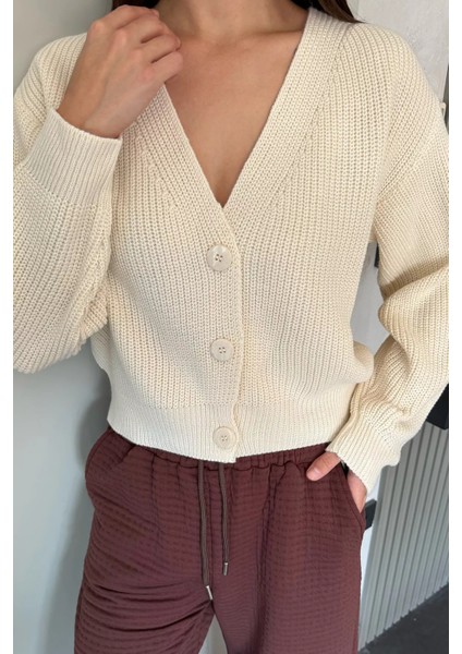 V Yaka Ön Düğmeli Kadın Örme Triko Hırka P-00008941 fiyatları