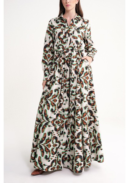 Karışık Renkler Rahat Kesim Uzun Gömlek Elbise 94652