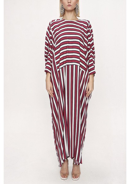 Kırmızı Beyaz Çizgili Bol Kesim Elbise 94059