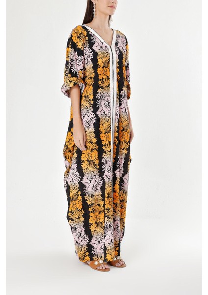 Desenli Dikiş Detaylı Bol Kesim Elbise 94304