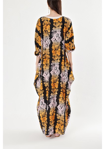 Desenli Dikiş Detaylı Bol Kesim Elbise 94304