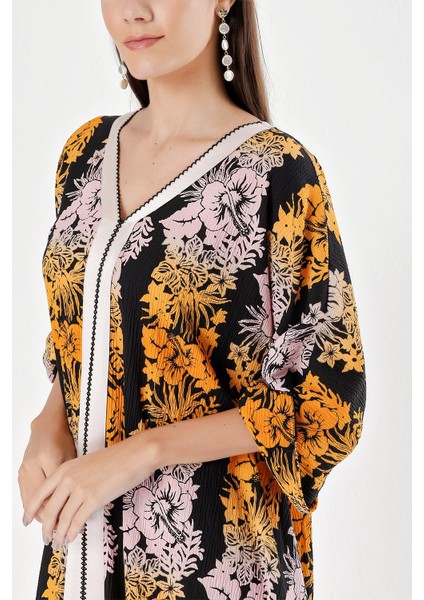 Desenli Dikiş Detaylı Bol Kesim Elbise 94304