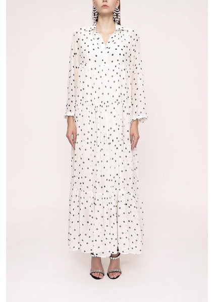 Ekru Büzgülü Bol Kesim Elbise 94027