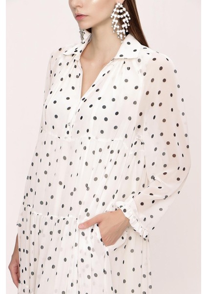 Ekru Büzgülü Bol Kesim Elbise 94027 modelleri