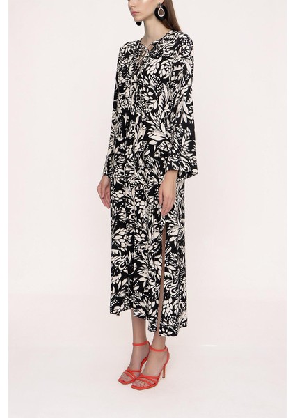 Siyah Beyaz Bagcık Detaylı Elbise 94035 fiyatları