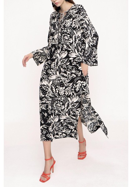 Siyah Beyaz Bagcık Detaylı Elbise 94035 indirimleri