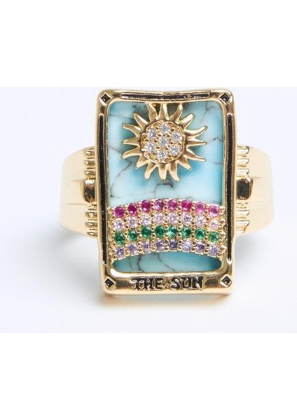 Lacivert Kare Formlu Güneş Figürlü Yüzük