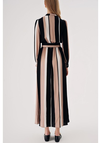 Çizgili Cepli Yarım Pat Kemerli Elbise 94426 fırsatları